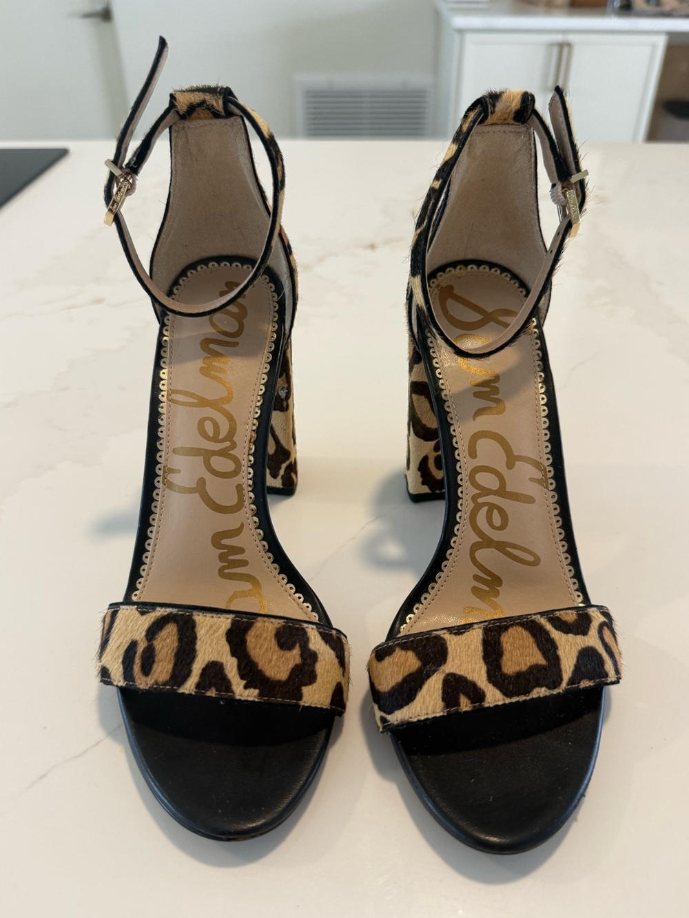 Sam Edelman Leopard Print Ankle-Strap Block Heels
